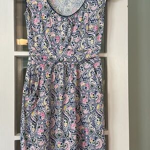 Boden Navy Paisley Jersey Mini Dress with Pink & Yellow Accents